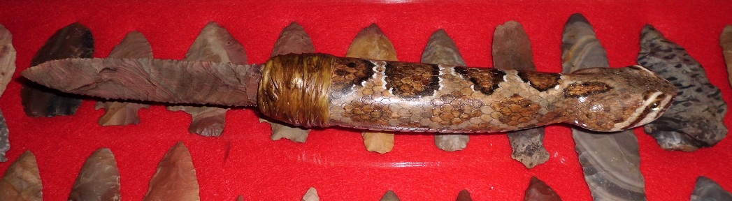 Hand carved/knapped Rattle Snake archaic knife